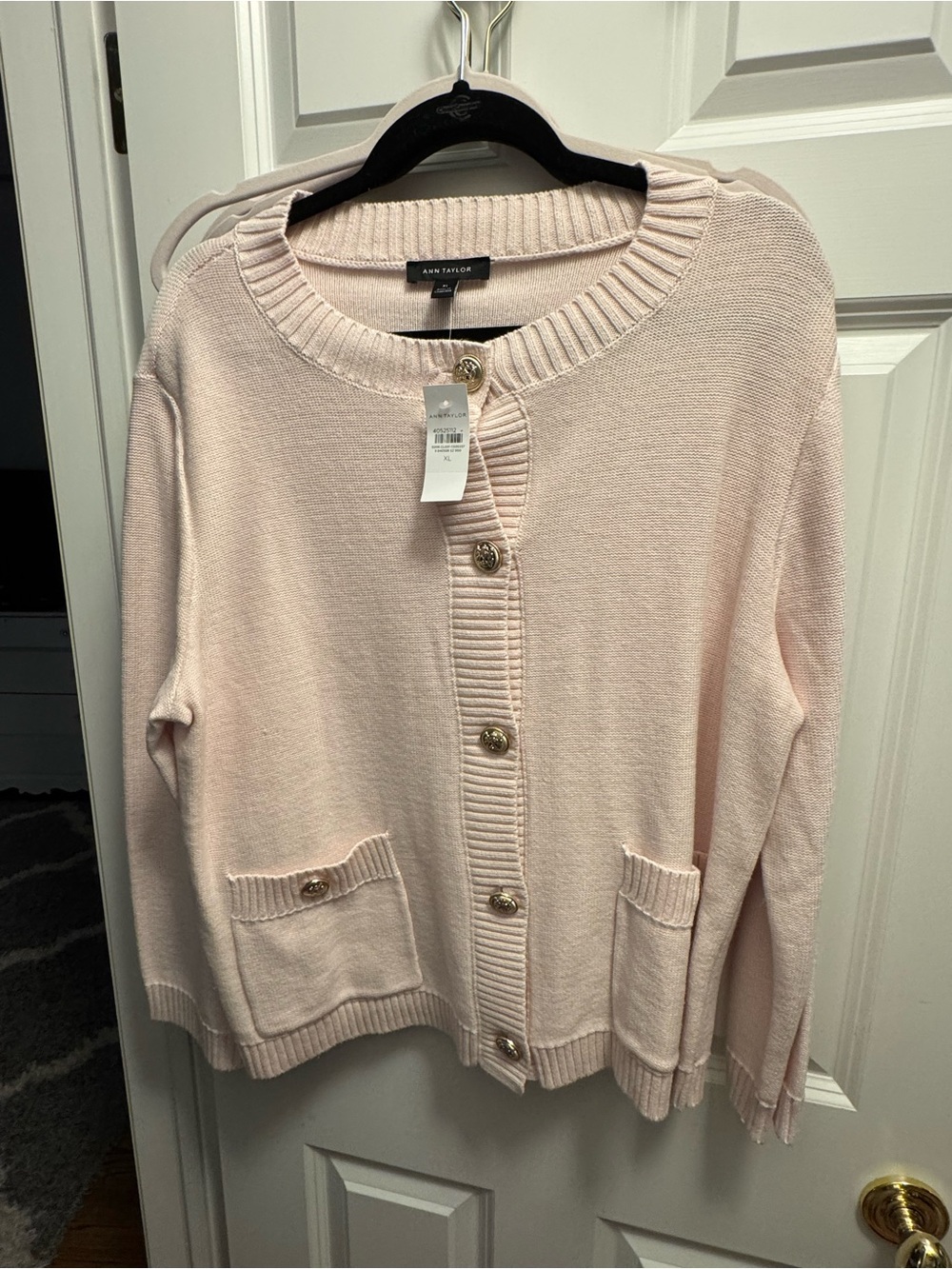 Ann Taylor Pale Pink Button-Up Crewneck Cardigan